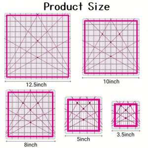 ไม้บรรทัดสำหรับงานควิลท์ ขนาด 4.5"x4.5", 6"x6", 9.5"x9.5", 12.5"x12.5", 6.5"x12", 2"x12" ทำจากอะคริลิก พร้อมห่วงกันลื่น สำหรับงานควิลท์และเย็บผ้า - Product Image 5