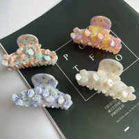Accessoire de cheveux incrusté de diamants de style rétro coréen pince à griffes en forme de fleur pince à vinaigre étincelant-matériau en acétate de plastique