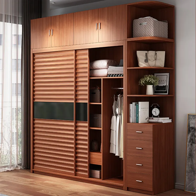 Nouveau design de garde-robe en bois, laque traditionnelle, armoire de chambre à coucher, porte coulissante pour chambre à coucher