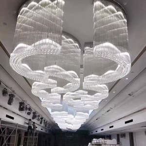 Lustre de plafond en cristal sur mesure pour hôtel de luxe, grand lustre en cristal pour banquet, mariage, projet, forme ondulée, grand lustre en cristal doré - Product Image 6