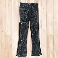 DiZNEW Pantalon en Cuir Streetwear Personnalisé Y2k Multi-Poches Noir pour Hommes