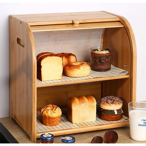 Bamboo Bread Box <b>Double</b> Layer Food Storage Container Kitchen Bread <b>Bin</b> With Lid For Home Use - Product Image 1