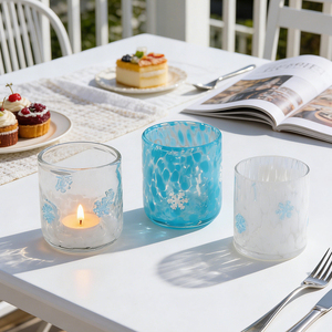 Pot à bougie en <span class=keywords><strong>verre</strong></span> moucheté fait main personnalisé, avec <span class=keywords><strong>applique</strong></span> décorative flocon de neige, pour cadeaux de mariage, cadeaux boutique, décoration intérieure - Product Image 2