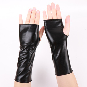 Gants courts sans doigts pour femmes, style punk, pour Halloween, soirée dansante, en cuir PU brillant - Product Image 3