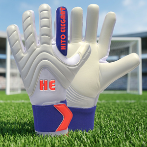 ถุงมือผู้รักษาประตูฟุตบอลคุณภาพพรีเมียม สีน้ำเงินและสีขาว ขนาด 4 มม. แบบตัดลบคม พร้อมสายรัดยางยืดและแถบ T - Product Image 2