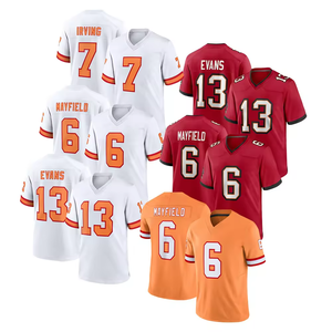 Maillot de football blanc, orange et rouge, imprimé par transfert thermique, pour l'entraînement sportif, avec les noms et numéros des joueurs Baker Mayfield, Mike Mayfield, <span class=keywords><strong>Chris</strong></span> Evans, Mike Evans - Product Image 2