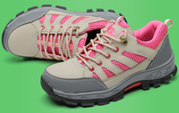 Chaussures de sécurité de travail à bout en acier anti-écrasement de couleur rose pour femmes respirant sans lacet léger en acier sans lacet athlétique