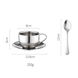 Tasses à café en <span class=keywords><strong>acier</strong></span> inoxydable 18/8, tasses à expresso avec soucoupe et cuillère, jolies tasses à café avec poignée, vaisselle pour boissons, tasses à latte, cappuccino, thé au lait - Product Image 2