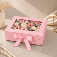 Boîte cadeau personnalisée avec logo, fenêtre transparente, ruban en satin, nœud, emballage de bouquet en papier, OEM ODM