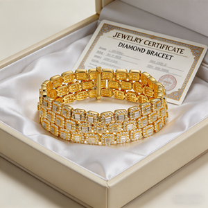 Luxury 10K <b>Solid</b> Gold <b>Bracelet</b> With Baguette Cut Diamonds Geometric Design Channel Setting Unisex Chain Link Jewelry - Product Image 4
