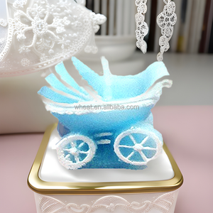 Adorable Baby Shower Favors Birthday Holiday Souvenir Decoration Boy <strong>Blue</strong> and Pink Girl Baby Carriage <strong>Candle</strong> - Product Image 2