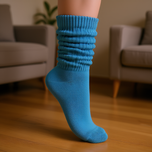 Calzini da donna in cotone blu turchese, alti fino al ginocchio, traspiranti, per uso quotidiano, taglia da 5 a 10 - Product Image 2