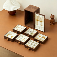 Armoire à bijoux artisanale en noyer avec incrustation de chat, organisateur de bijoux à porte unique, boîte de rangement en bois avec serrure
