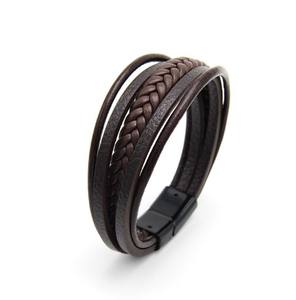 Vente en gros de bijoux de luxe pour hommes, fermoir magnétique tressé vintage, bracelet en cuir noir pour hommes - Product Image 4