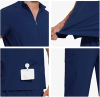 Tenue de travail médicale unisexe pour salon de beauté, ensemble de blouses à col montant et fermeture éclair, quatre poches, en sergé polyester élasthanne, pour hôpital
