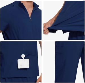 Medical Care Work Uniform Beauty Salon Women Stand-Up Collar Zipper <b>Scrubs</b> <b>Set</b> with Four Pockets - Product Image 4