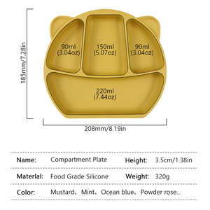 Ensemble de bols et assiettes à ventouse en silicone en forme d'ours, qualité alimentaire, sans BPA, pour repas des tout-petits et enfants, vaisselle antidérapante - Product Image 2