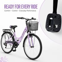 Vélo de ville pour femmes de 24 pouces, confortable pour les trajets quotidiens, avec panier, porte-bagages arrière et siège arrière, vélo de route léger pour femmes