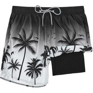 Traje de Baño para Hombre con Forro de Compresión, Estampado Degradado de Palmeras Negras, Secado Rápido, Shorts de Playa con Entrepierna de 5.5 Pulgadas - Product Image 1
