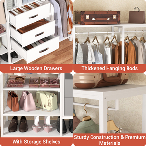 <span class=keywords><strong>Armoire</strong></span> d'angle autoportante en bois robuste de grande taille en forme de L avec 3 tiroirs, design moderne pour chambre à coucher - Product Image 5