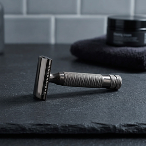 Rasoir de sécurité à double lame non jetable Morgans Industries, manche en acier inoxydable, poignée en caoutchouc, pour le rasage du visage des hommes, barbier - Product Image 1