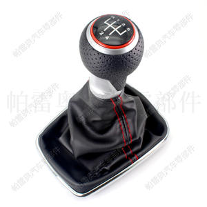 Pomo de Palanca de Cambios de Cuero para Audi A4 B6 y Volkswagen Golf4, 5 Velocidades, Ergonómico, con Costuras Rojas, Pieza de Repuesto para Automóvil - Product Image 1