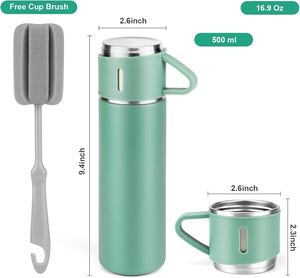 Botella Térmica Aislada con Taza, Termo, Botella de Agua, Taza, Juego de Regalo con 3 Tapas - Product Image 3