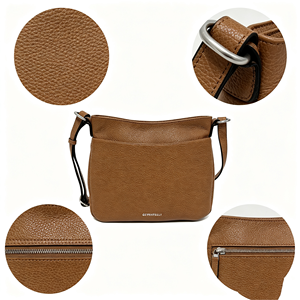 <b>Soft</b> Tan Genuine <b>Leather</b> Crossbody Bag Front Slip Pocket Back Zipper Pocket Casual Women Handbag - Product Image 4