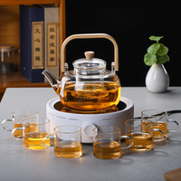 Théière filtrante en verre borosilicate résistant à la chaleur SUNPRO Modèle 028 avec poignée carrée en bambou, design minimaliste
