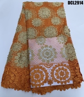 Tissu en dentelle guipure orange africaine de haute qualité, 5 yards, avec pierres, tissu en dentelle guipure nigériane en tulle maillé
