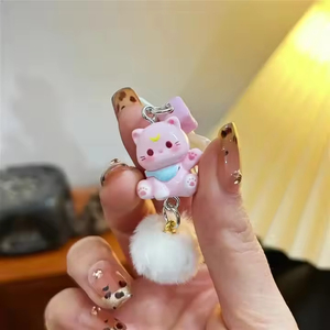 猫ビーズペンダントスウィートガール携帯電話チェーンイン漫画かわいい樹脂軽量キーホルダーかわいいアクセサリー用 - Product Image 2