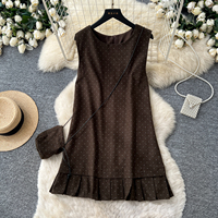 Robe courte sans manches à pois pour femmes, col ras du cou, ourlet plissé, mini-robe décontractée pour le printemps et l'été