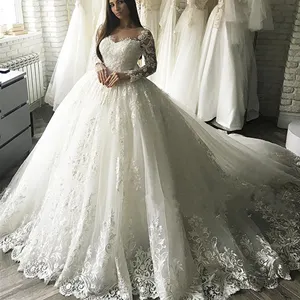Великолепное бальное платье с длинными рукавами и кружевной аппликацией, свадебное платье, платье знаменитостей для женщин