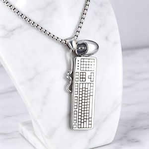 yunnique <b>Keyboard</b> And Mouse Pendant Necklace Stainless Steel Men's Hip Hop Retro Geometric Design Gift Jewelry - Product Image 2