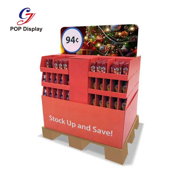 Kartonnen Winkel Display Karton Supermarkt Plank Gegolfde Merchandise Kwart Pallet Display Rekken Voor Chocolade