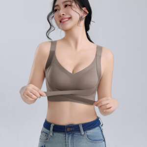 Soutien-gorge sans armatures push-up respirant et doux, style quotidien premium, double maintien, boucle croisée sur le devant, bonnets tricotés en forme de paume - Product Image 1