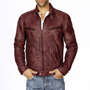 Chaqueta Blusón de Piel de Oveja Lavada Marrón para Hombre KLJM1, Cuello Alto, Cuatro Bolsillos Delanteros de Lona, Chaqueta Moderna y a la Moda - Product Image 6