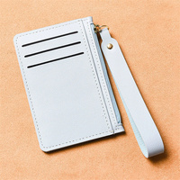 Dompet kartu kecil warna solid untuk wanita, tempat kartu kredit unisex