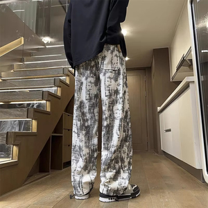 Otoño American Streetwear Casual Pantalons Pantalones Tie-Dye Ink Painting Loose-Fit Trendy Straight-Leg Pantalones de moda para hombres - Product Image 3