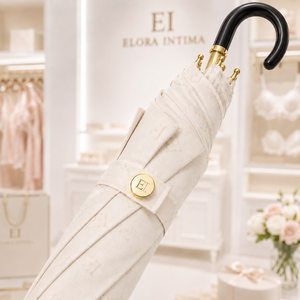 Parasol élégant de 23 pouces, coupe droite, en pongé imperméable et coupe-vent, avec impression monogramme personnalisée sur toute la surface, pour marque de luxe. - Product Image 3