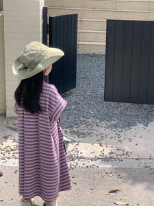 2025 verano trajes casuales hermano mamá bebé niños de manga corta conjunto de 2 piezas vestido de rayas para niñas transpirable pequeña familia - Product Image 5