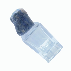 Flacon de parfum carré en verre vide avec bouchon en aventurine bleue brute - Product Image 5