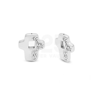 Precios Razonables: Colgante de Cruz Plateado con Textura Dividida y Recorte Cuadrado Central de Plata 925 para Mujer, de 925 Silver Vault - Product Image 1