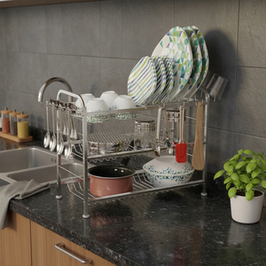 Escurridor de Platos Metálico de Tres Niveles con Porta Cubiertos y Soporte para Tazas, Organizador de Cocina - Product Image 2