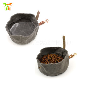 Cross-border spot <b>canvas</b> dog bowl, outdoor folding pet water bowl, feeding bowl, dual-use water and food cup, customizable. - Product Image 2