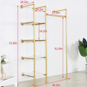 Cross-border industrial style metal <b>clothes</b> rack, indoor home wall-mounted wrought iron display rack, simple water pipe <b>storage</b> - Product Image 3