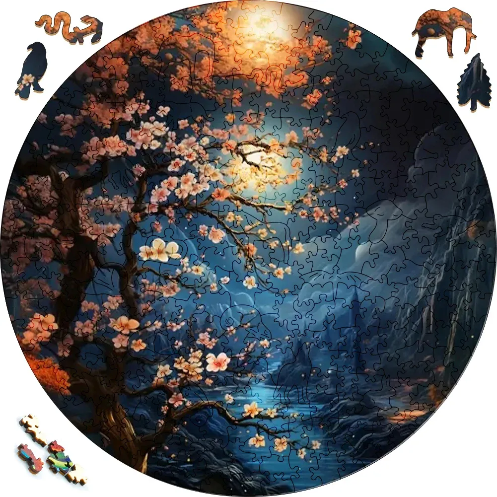 Puzzles en bois 3D Jeu de tri des couleurs Casse-tête Casse-tête secret pour les amis Puzzle en bois Vallée Rivière Nuit Paysage Jouets