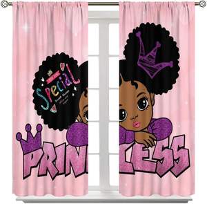 Cortinas para Niñas con Diseño de Princesa Negra Africana, Decoración de Ventanas para Dormitorio, Cortinas Rosas con Diseño de Bailarina, 2 Paneles - Product Image 1