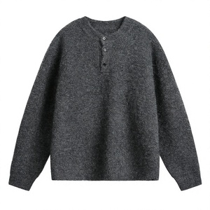 Pull en laine épaisse pour homme, couleur unie, boutons sur le devant, manches longues, coupe classique, automne - Product Image 3