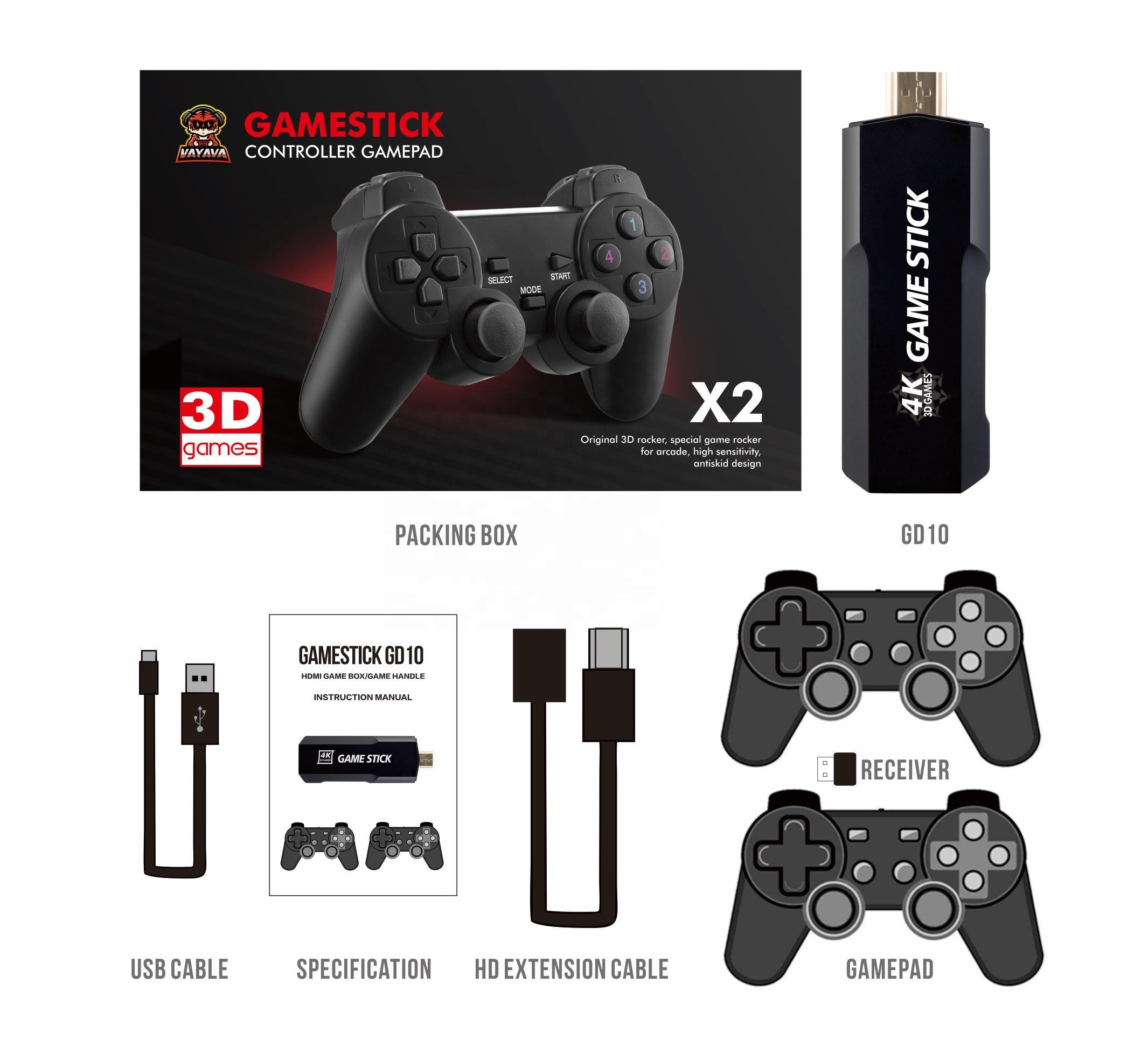 NEW X2 Plus Retro Video Game Console 4K HD Output Gamestick Emuelec 2.4G Wireless Controllers 3D For PSP/PS1 40 Simulators Games
